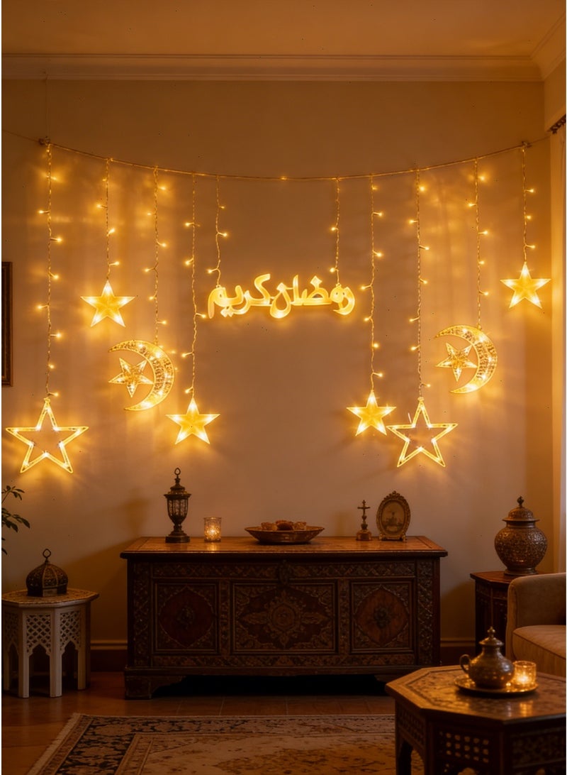 Ramadan Lights, Warm White LED Moon Star Lights, Window Decoration Curtain Lights, 8 Modes Indoor Outdoor Lighting for Ramadan Home Decor - Image 4